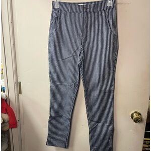 Hollister ultra high rise, navy blue/white vertical stripe, cotton blend pant